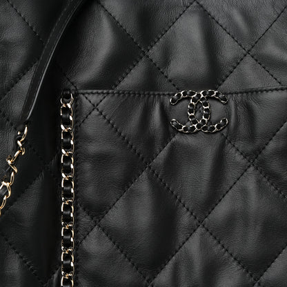 Chanel Calfskin Quilted Fringe Shopping Bag Black 6 of 13