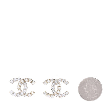 Chanel Crystal Pearl CC Dazzling Domino Earrings Gold 2 of 5