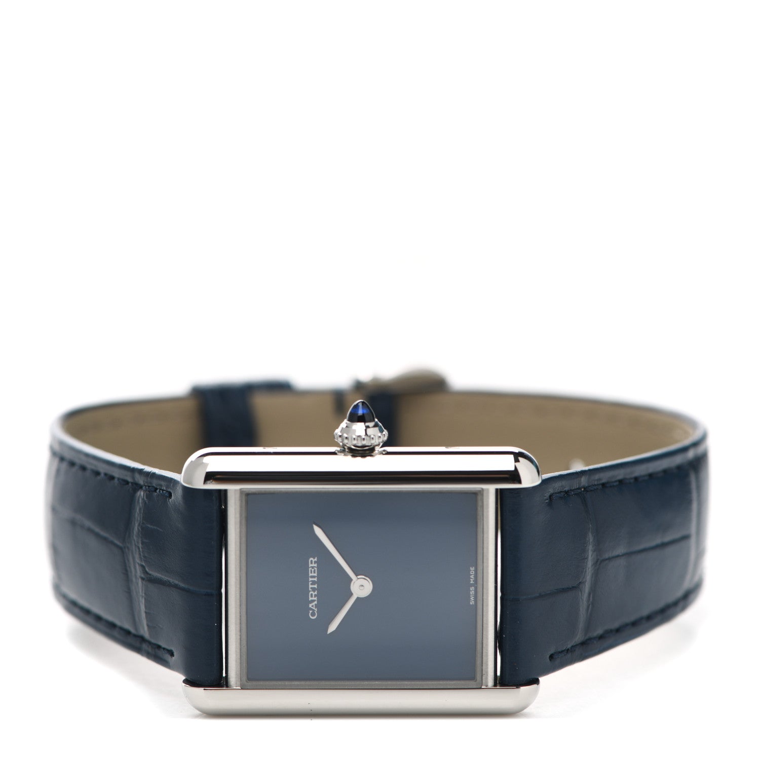 Cartier Stainless Steel Alligator 25mm Must de Cartier Tank Quartz Watch Blue 2 of 5