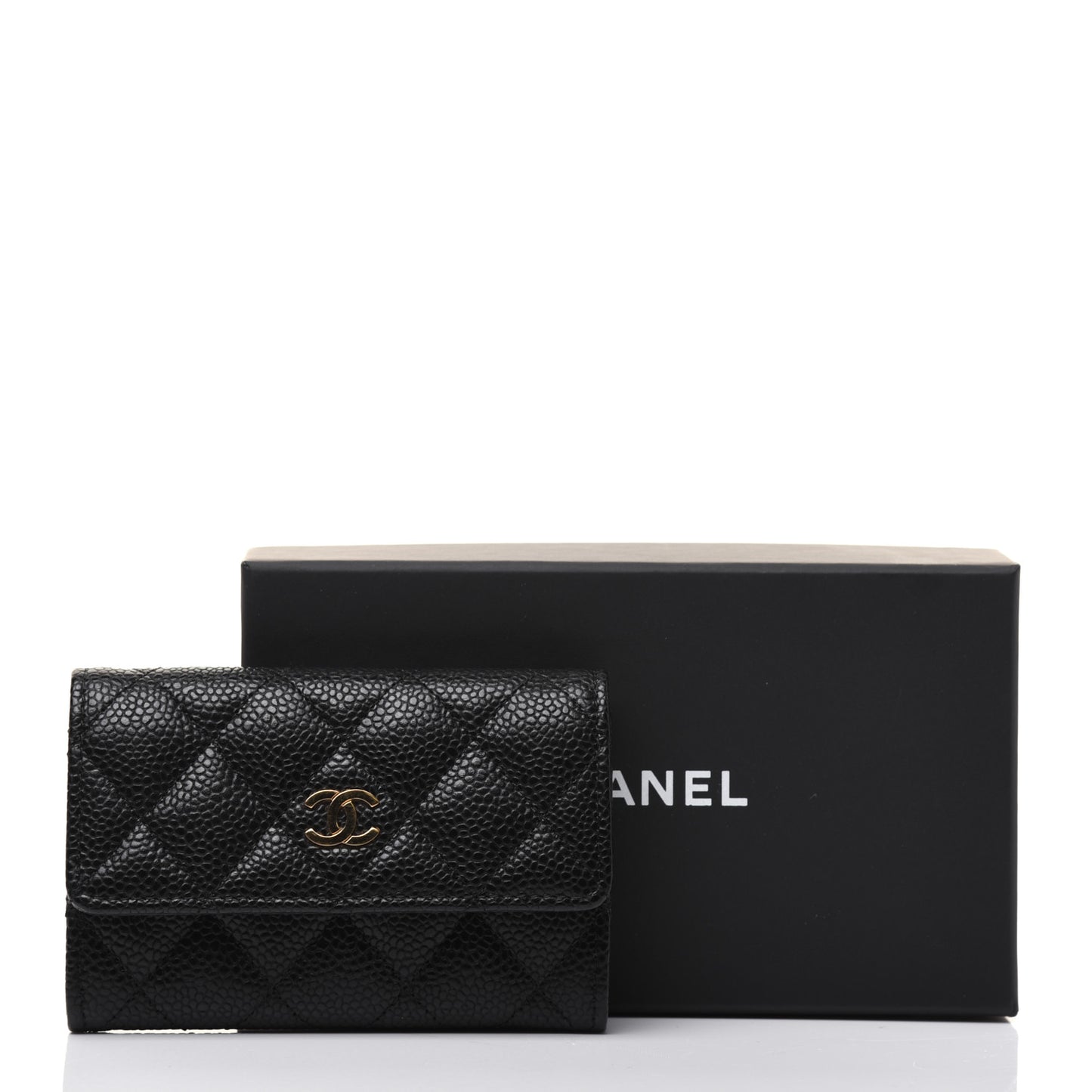 Caviar Quilted Flap Card Holder Black