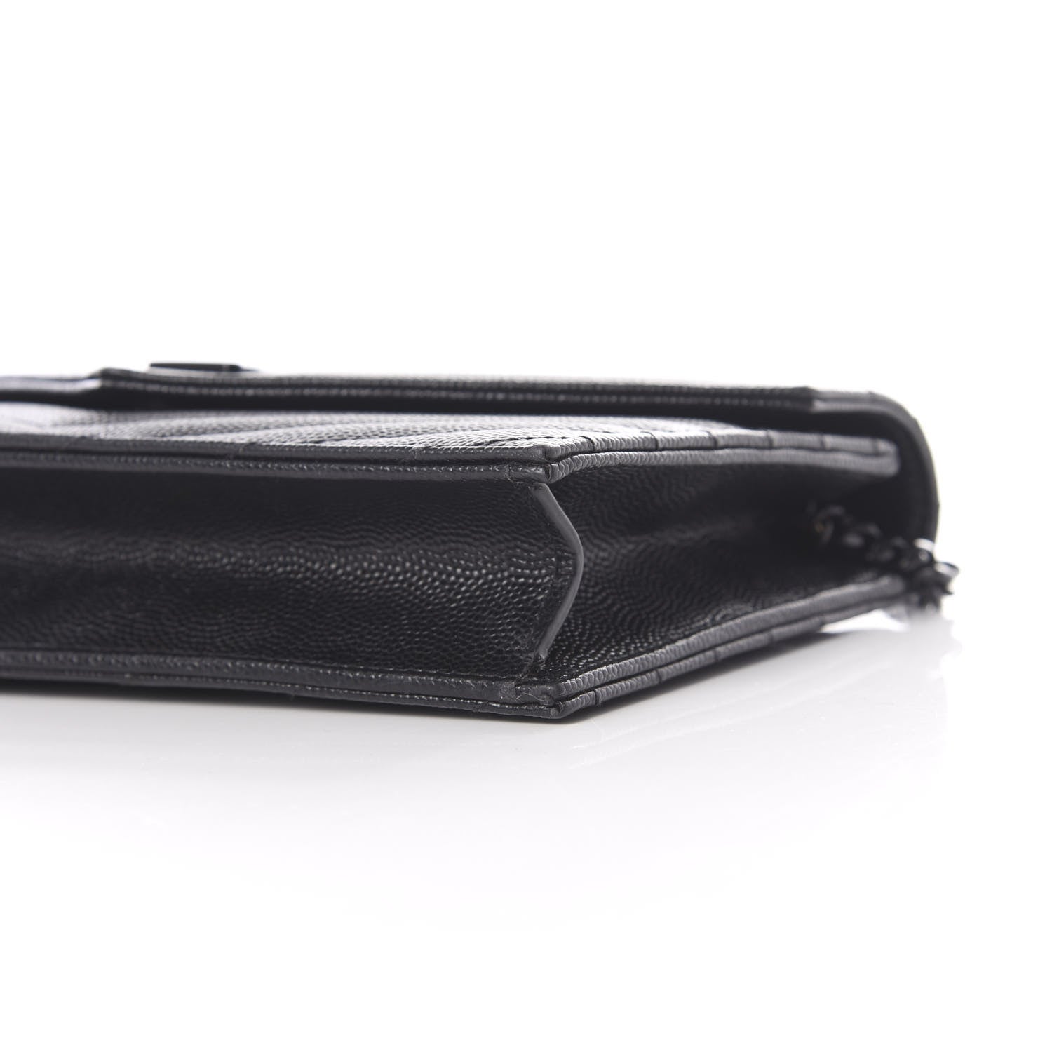 Saint Laurent Grain De Poudre Matelasse Chevron Monogram Envelope Chain Wallet Black 10 of 10