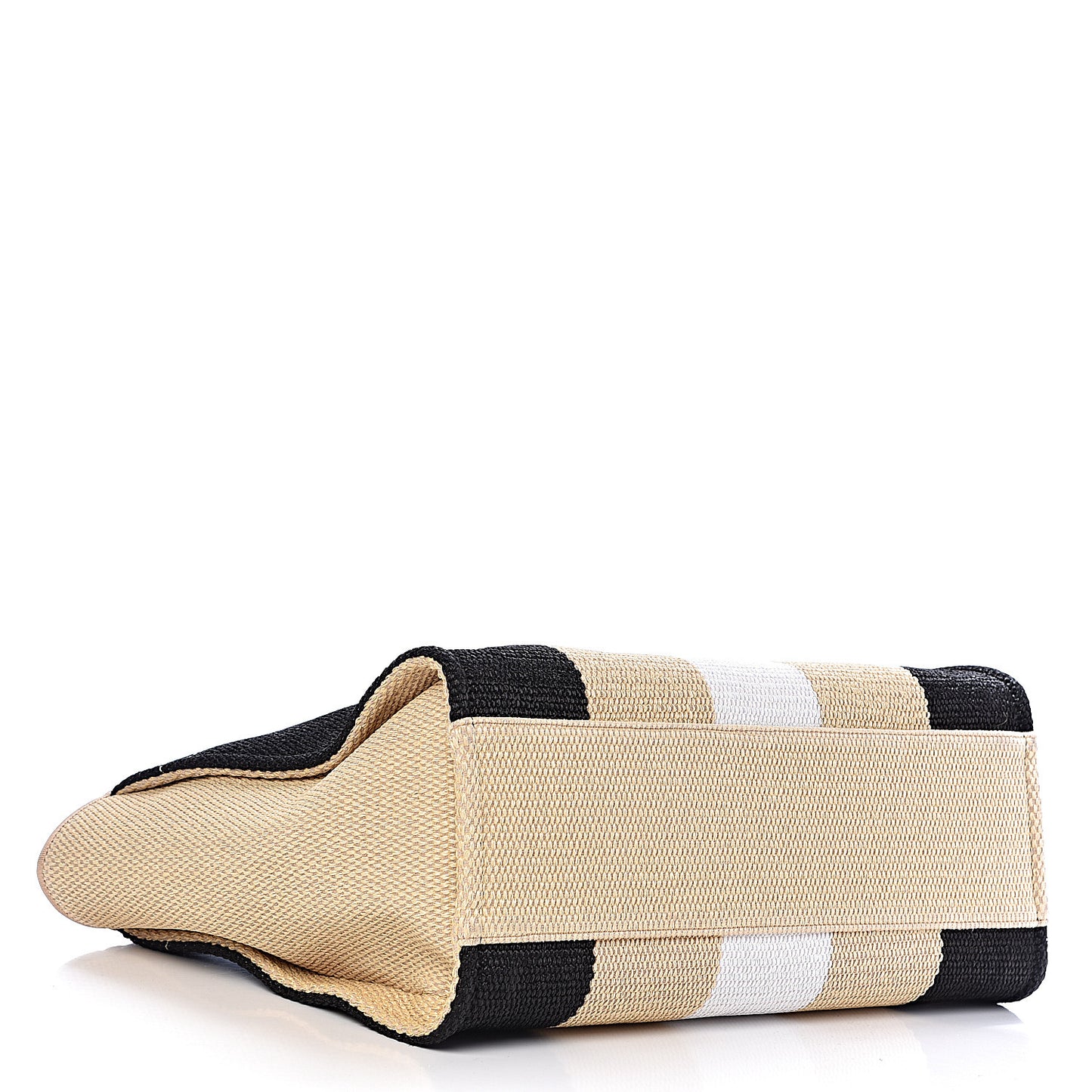 Straw Raffia Calfskin Striped Large Deauville Tote Black Beige Ivory