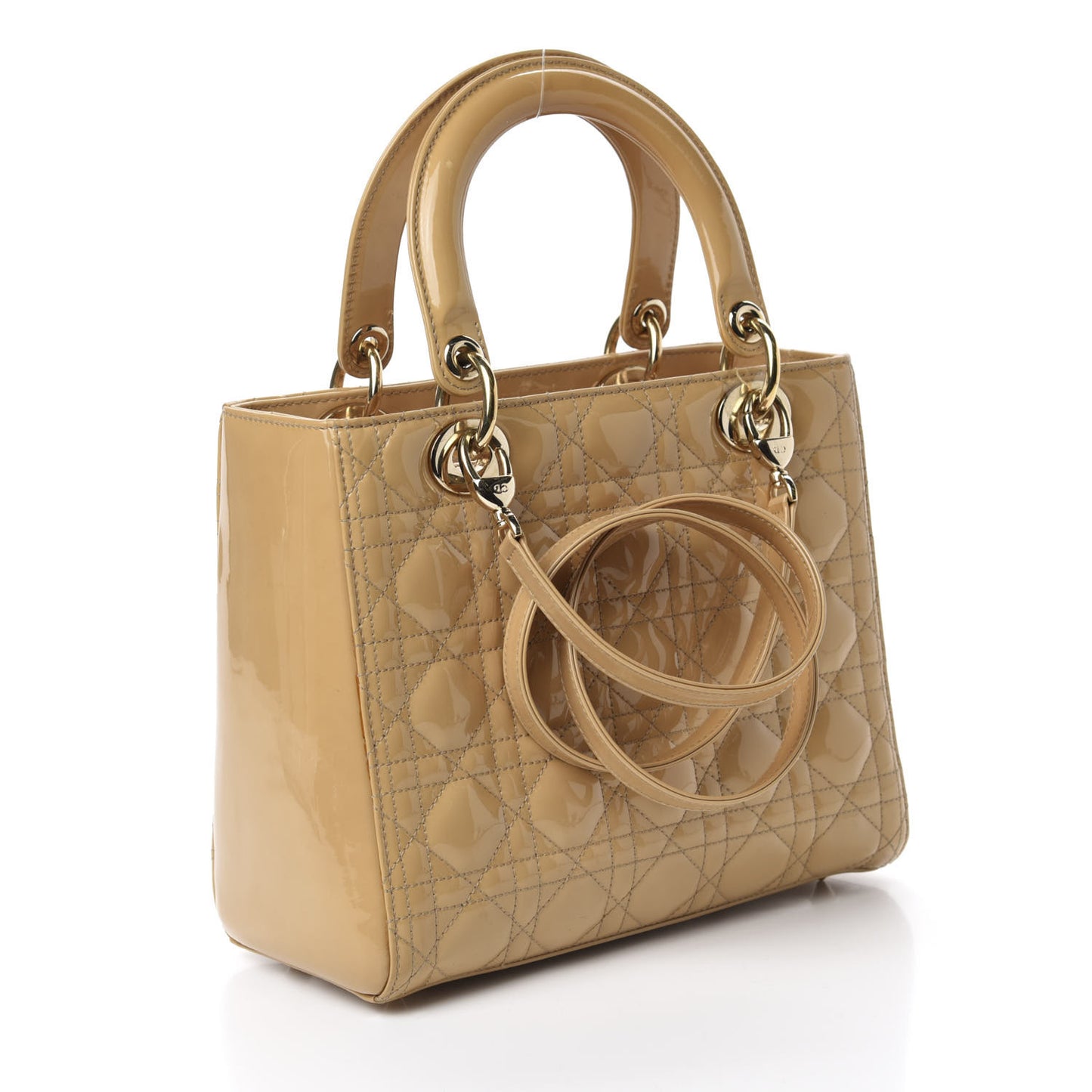 Patent Cannage Medium Lady Dior Beige