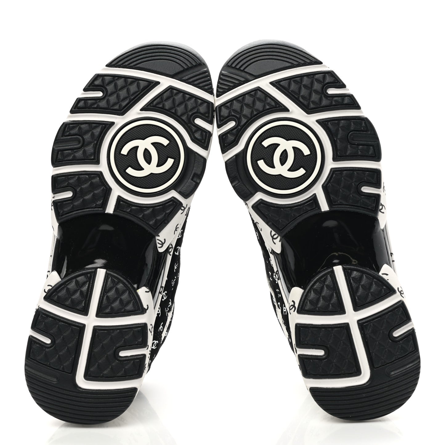 Nylon Suede Calfskin Printed CC Sneakers 35 White Black