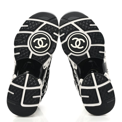 Chanel Nylon Suede Calfskin Printed CC Sneakers 35 White Black 5 of 9