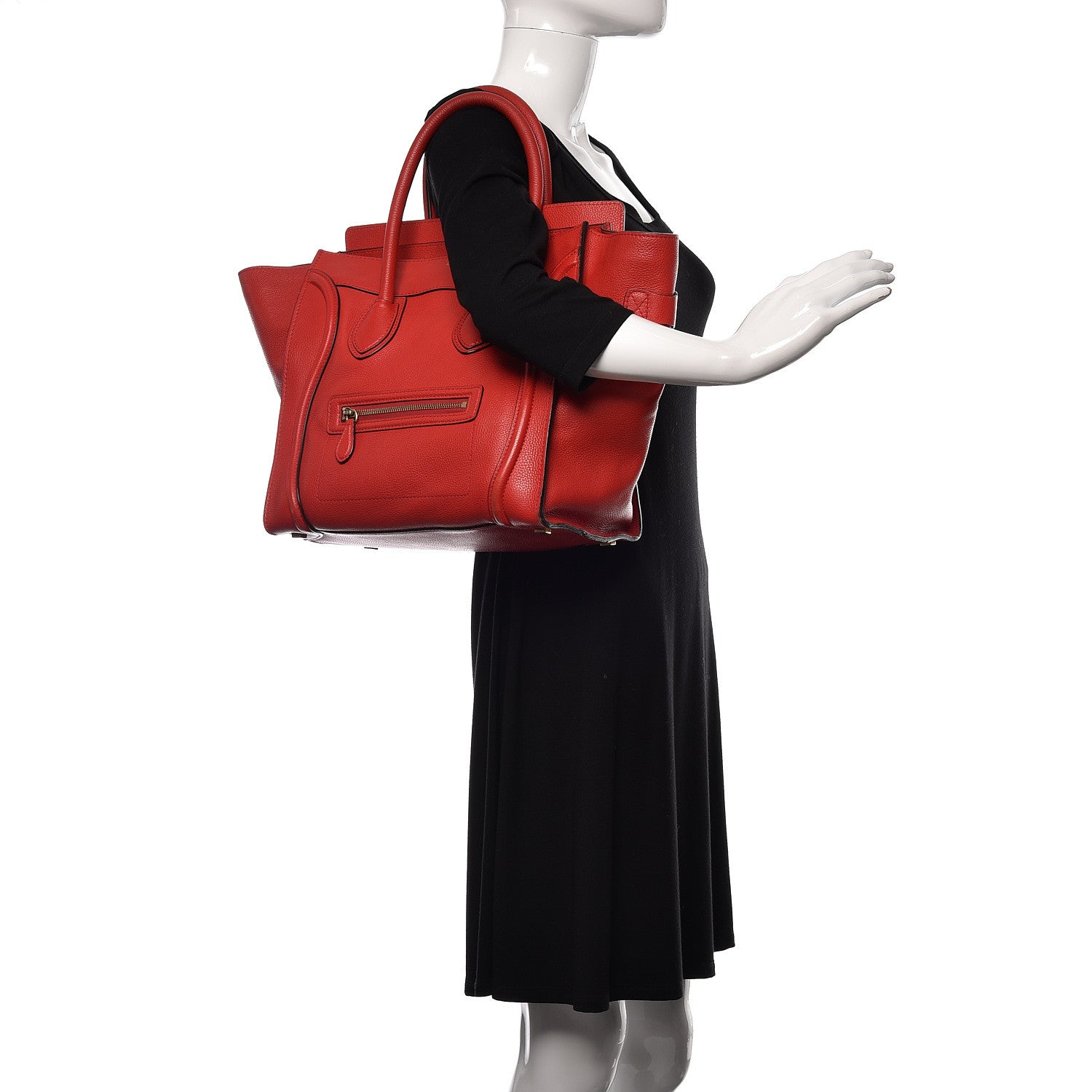 Celine Drummed Calfskin Mini Luggage Coquelicot 2 of 19