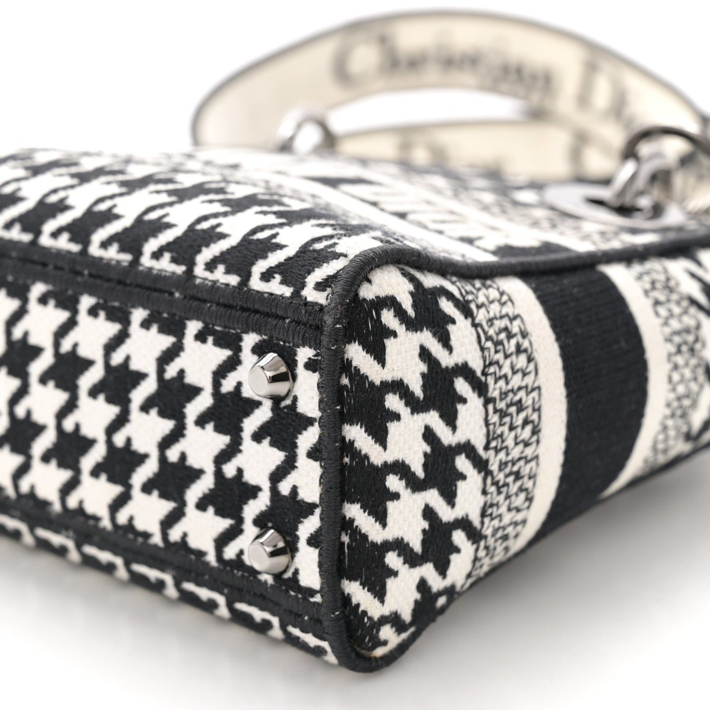 Canvas Houndstooth Embroidered Mini Lady D-Lite Black White