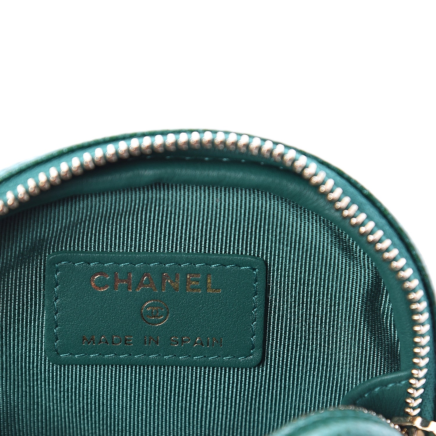 Chanel Metallic Caviar Quilted Zip Around Classic Coin Purse Green 5 of 6