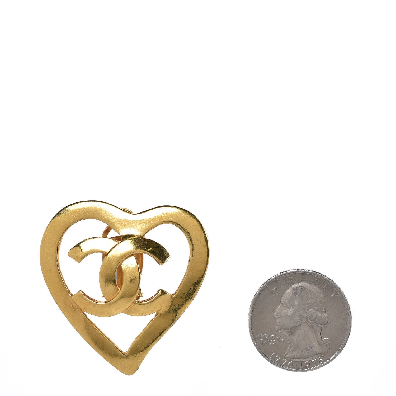 Chanel CC Heart Clip On Earrings Gold 2 of 5