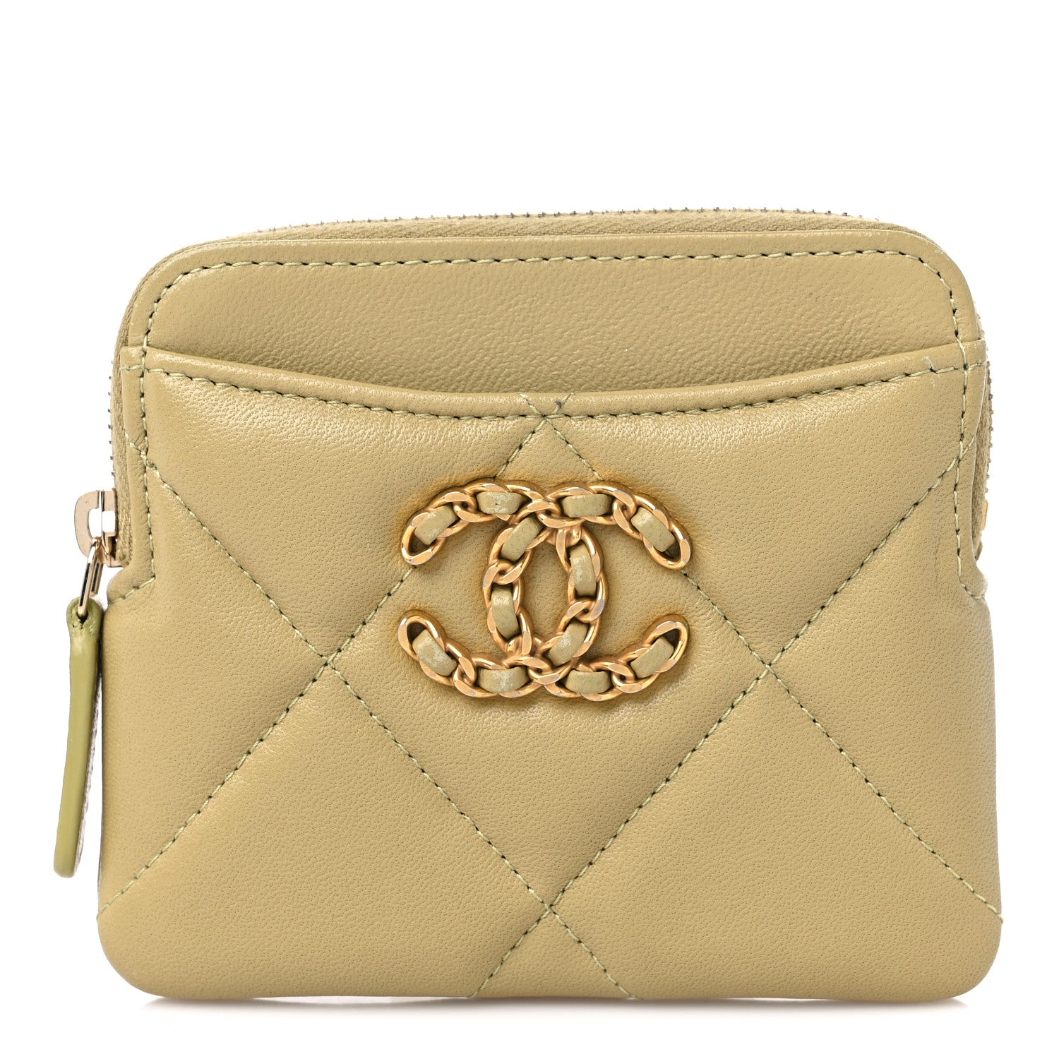 Chanel Lambskin Quilted Chanel 19 Zip Card Holder Wallet Light Green 1 of 8