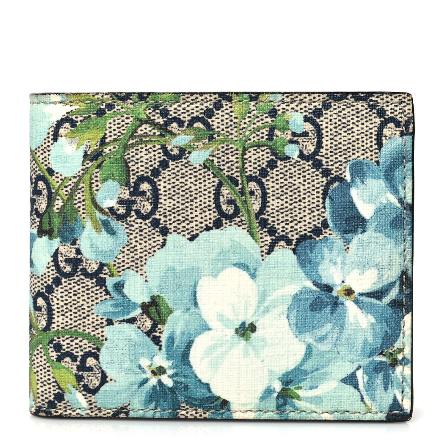 GG Supreme Monogram Blooms Bi-Fold Wallet Beige Blue Navy