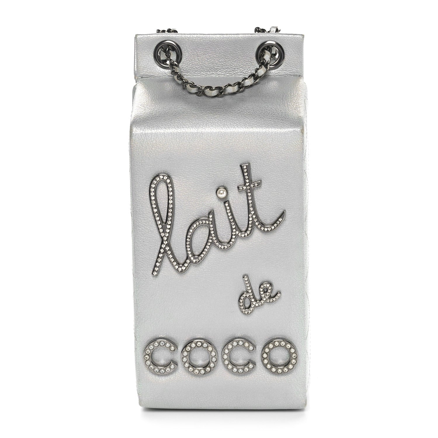 Chanel Metallic Goatskin Lait de Coco Milk Carton Bag Silver 1 of 10