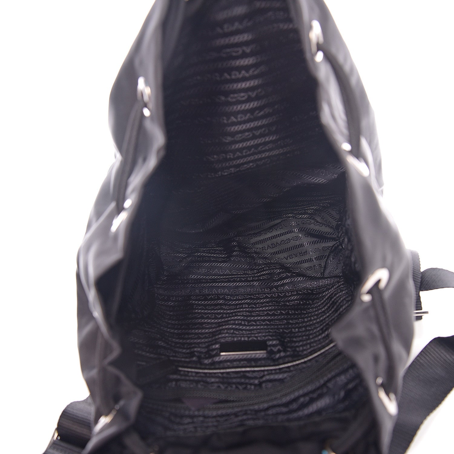 Prada Nylon Vela Saffiano Medium Cinch Backpack Black 4 of 9