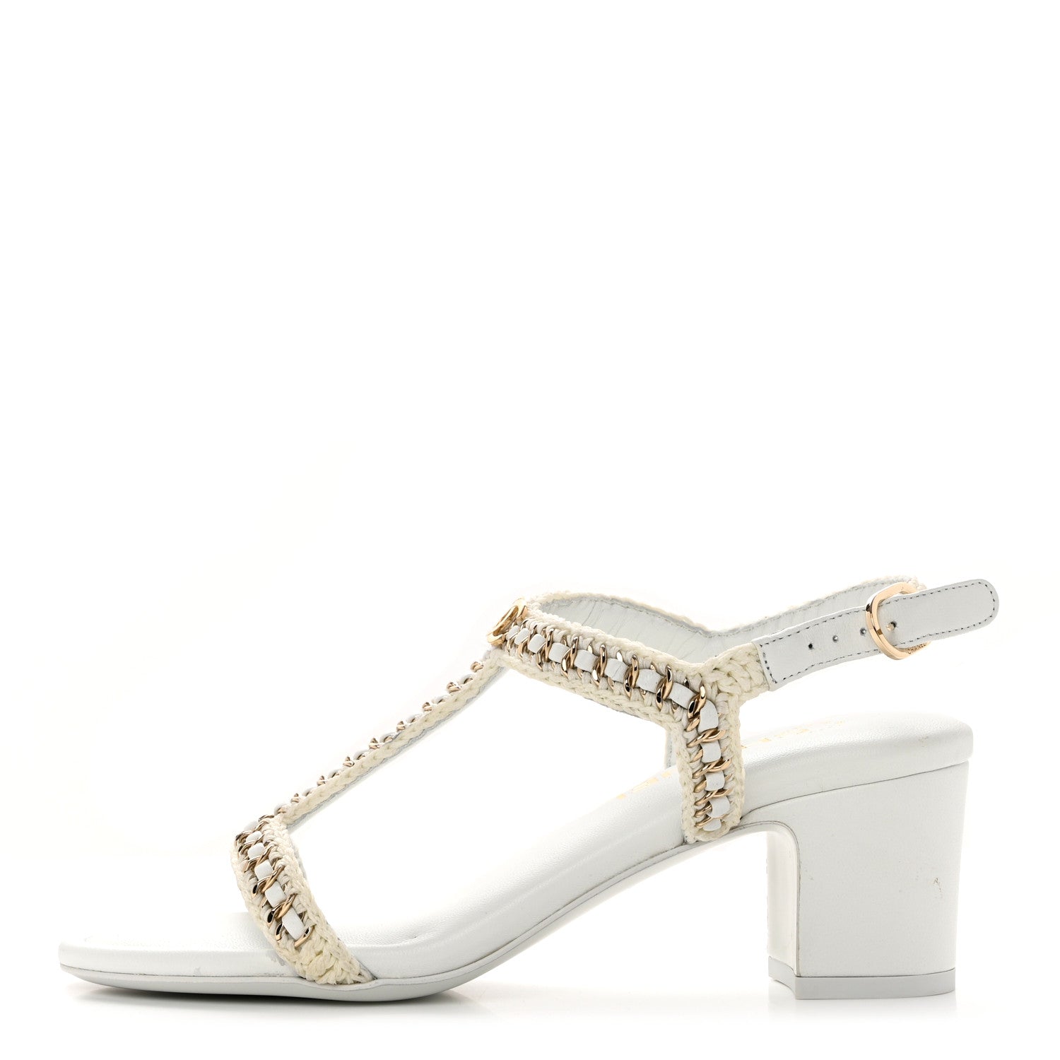 Chanel Lambskin CC Chain Braided Sandals 37 White 1 of 11