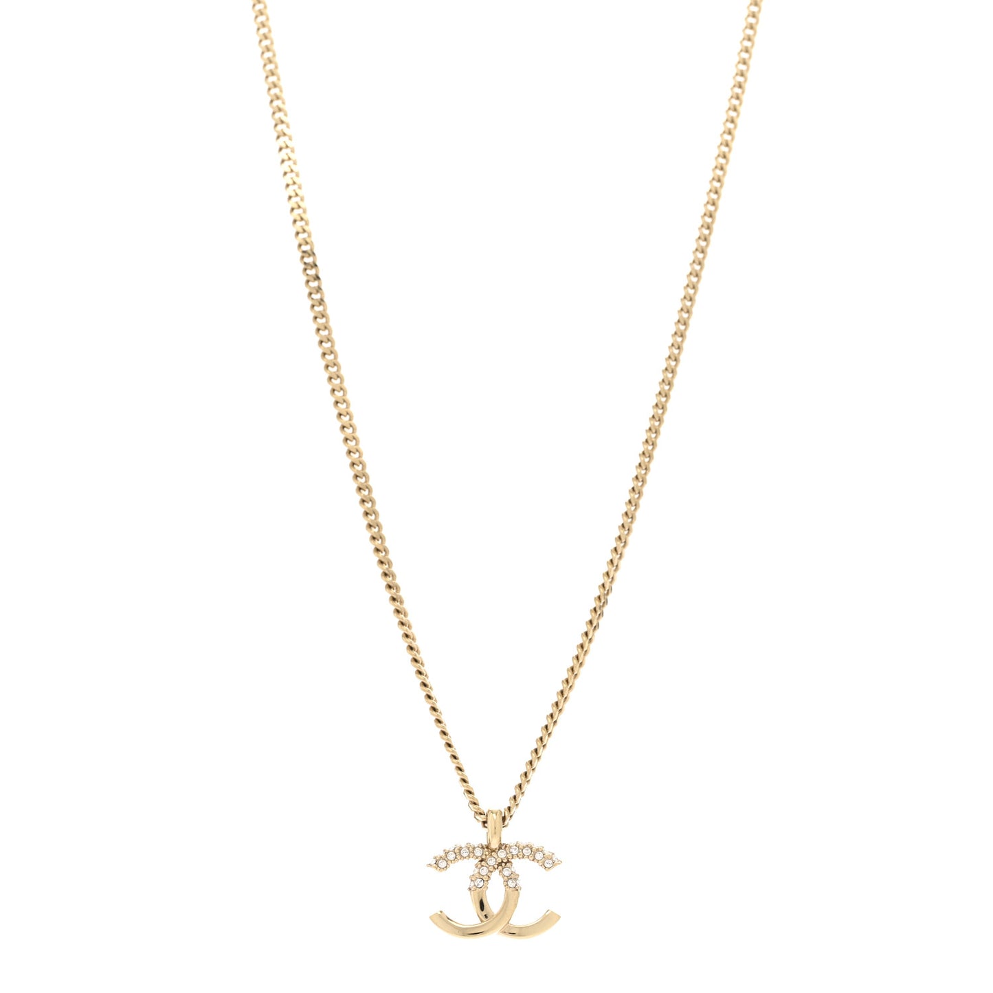Metal Crystal Bead CC Necklace Gold