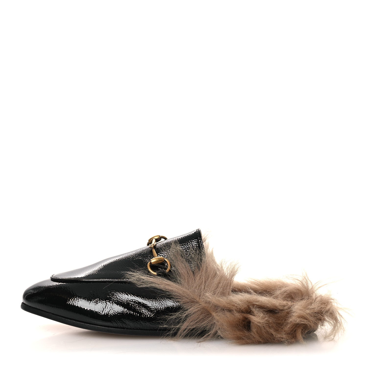Gucci Patent Fur Womens Princetown Slippers 36 Black Natural 1 of 10