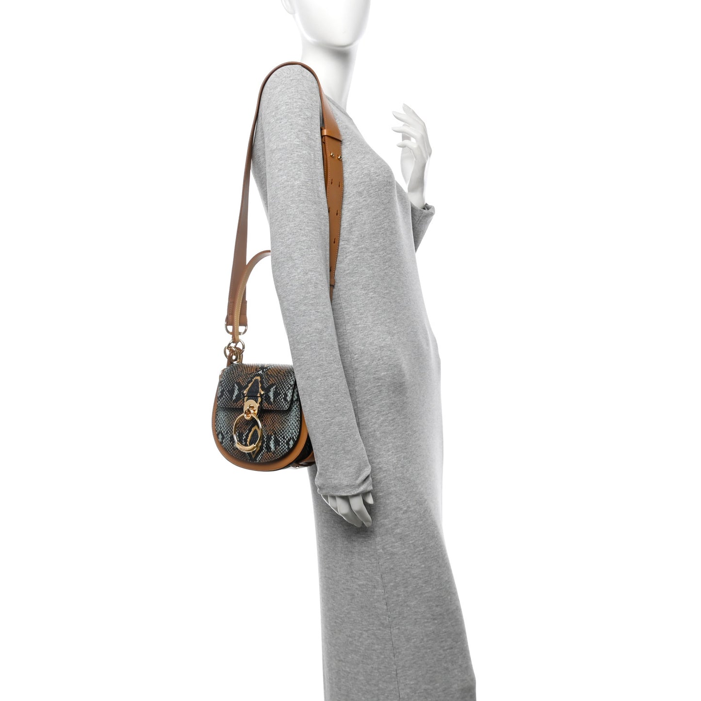 Calfskin Watersnake Embossed Small Tess Bag Brown Multicolor