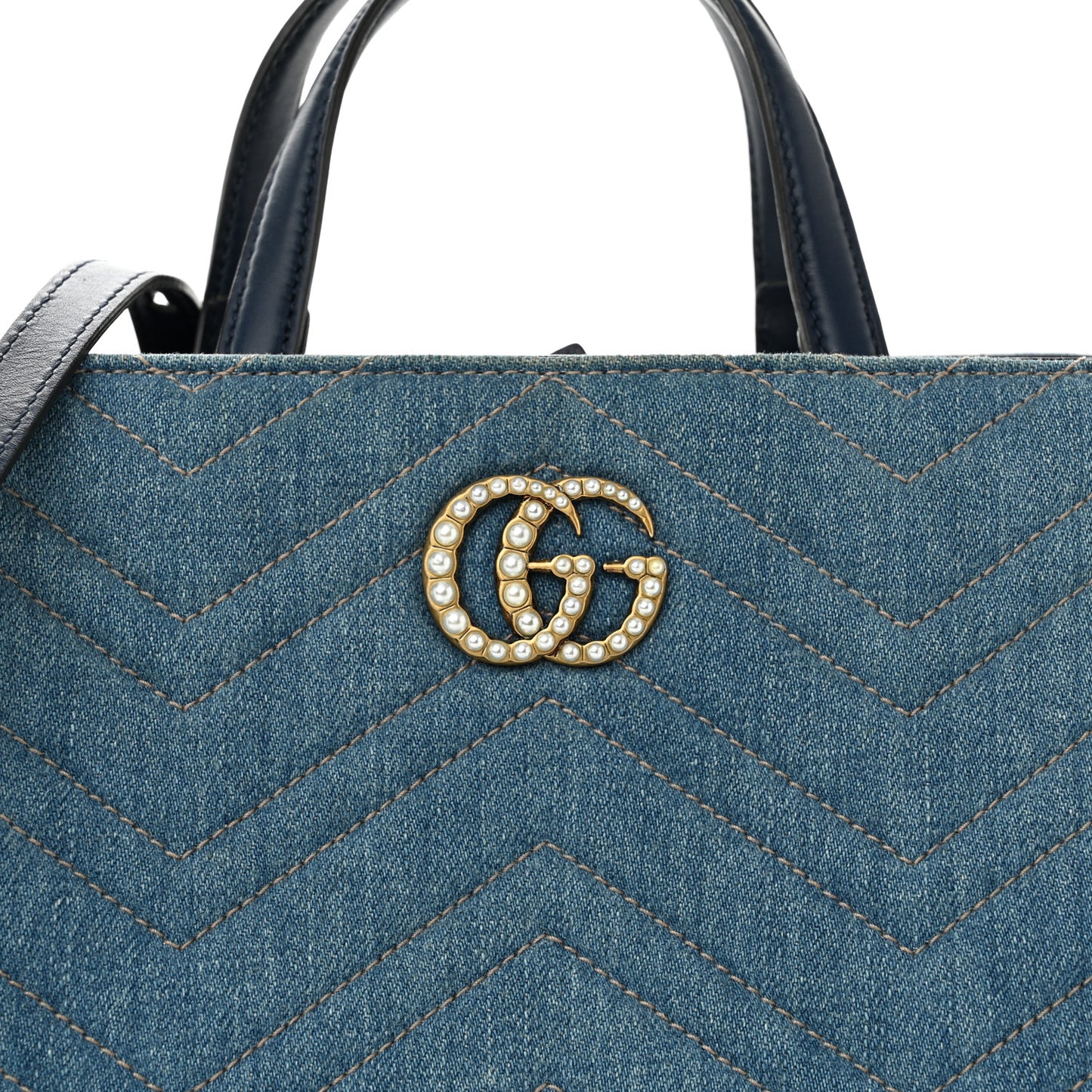 Denim Matelasse Small Pearly GG Marmont Tote Blue