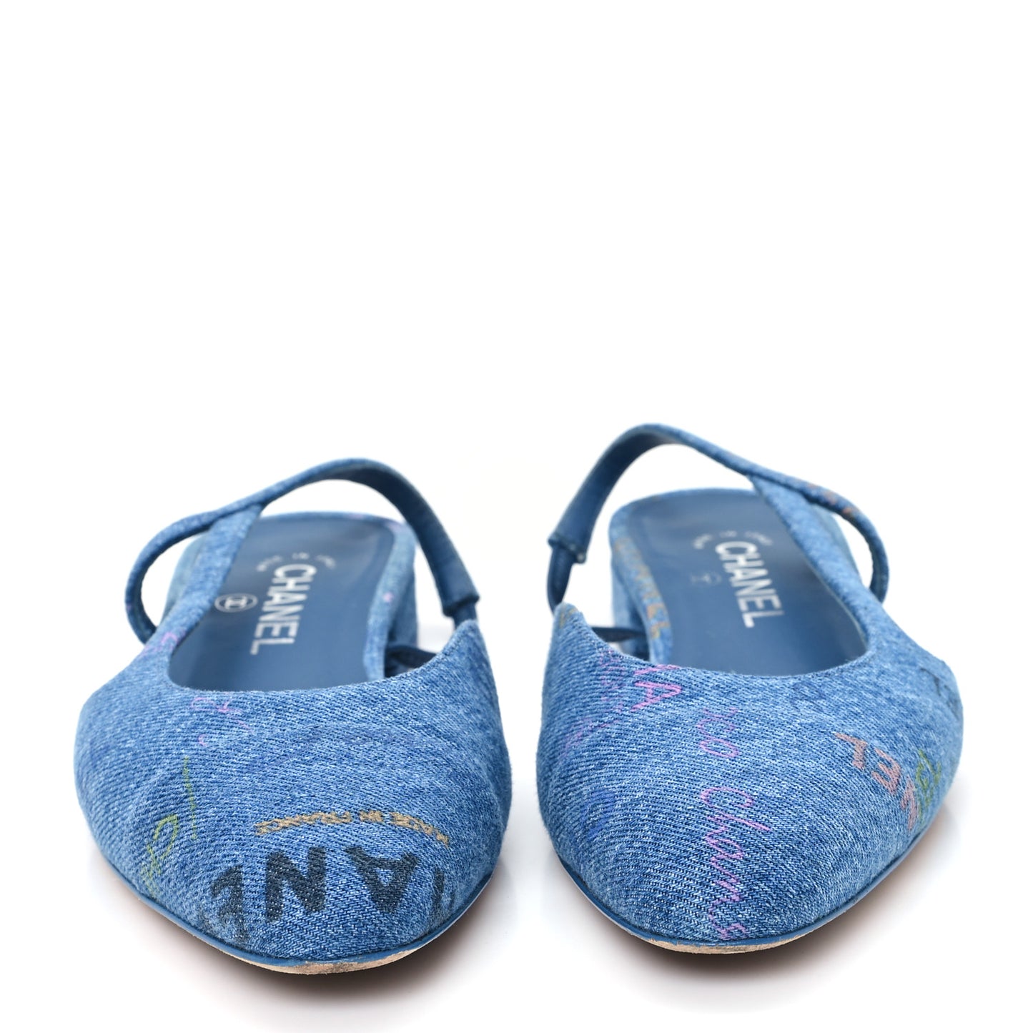 Denim Printed Denim Mood Cap Toe CC Slingback Flats 39 Light Blue Multicolor