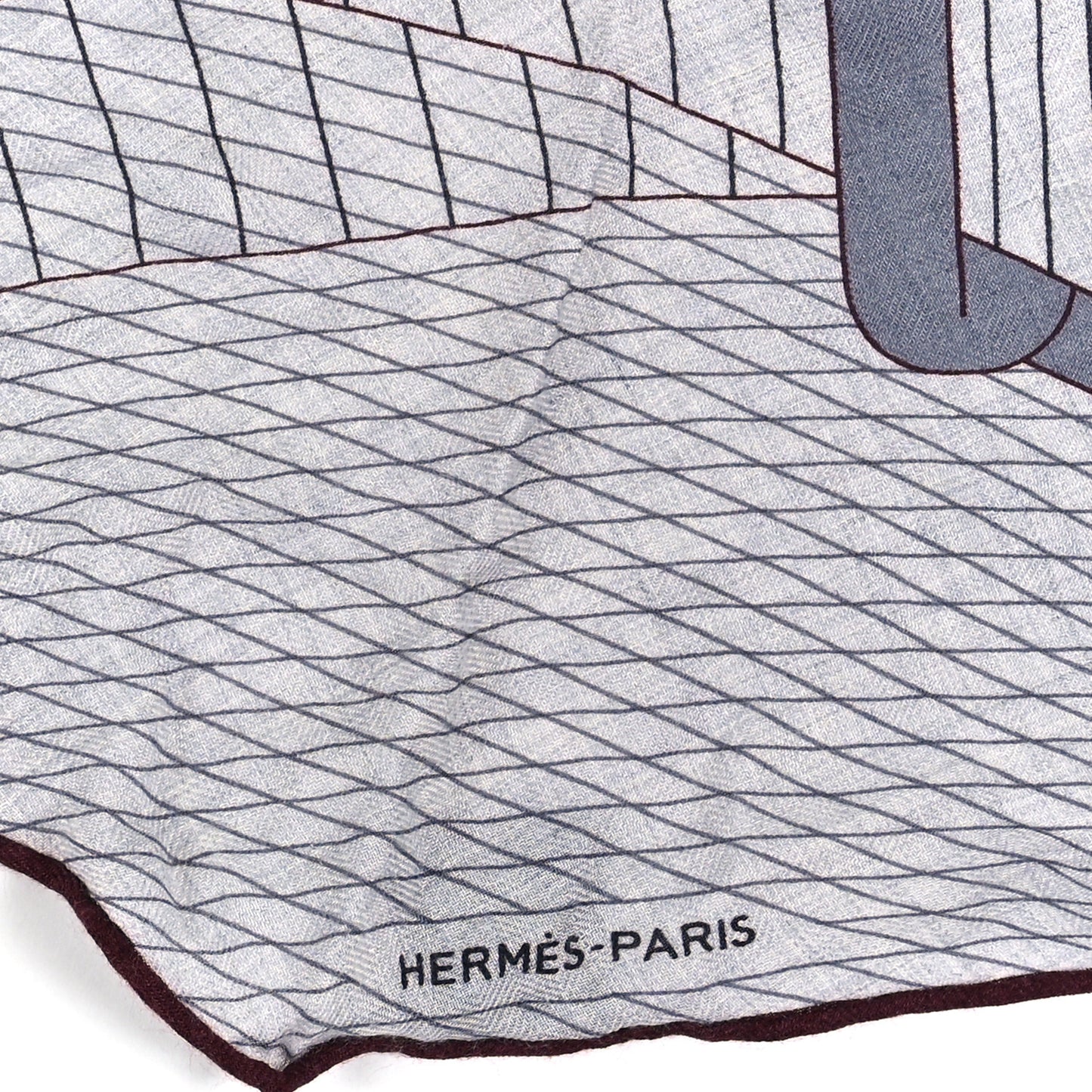 Cashmere Silk Tete a Tete Equestre Losange Scarf GM Gris Chine Bordeaux