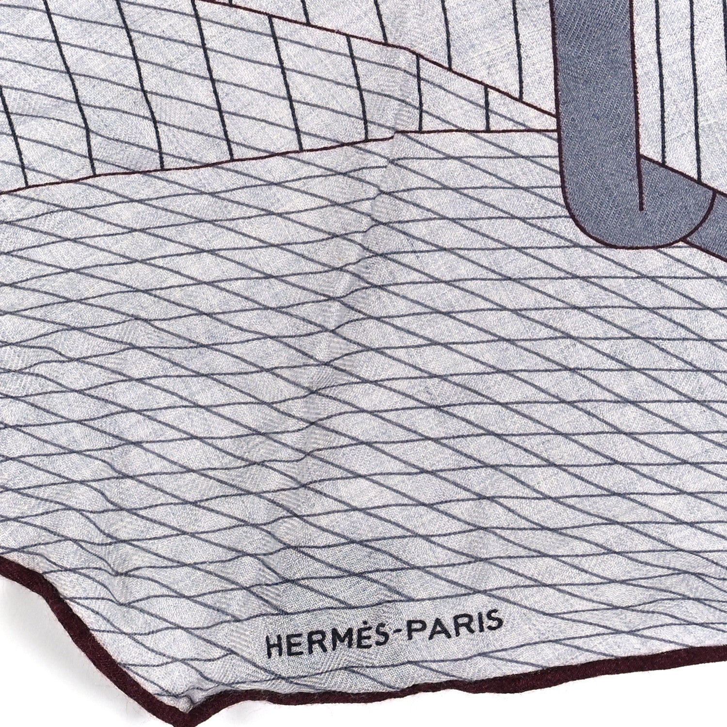 Hermes Cashmere Silk Tete a Tete Equestre Losange Scarf GM Gris Chine Bordeaux 2 of 3