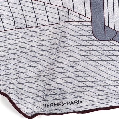 Hermes Cashmere Silk Tete a Tete Equestre Losange Scarf GM Gris Chine Bordeaux 2 of 3