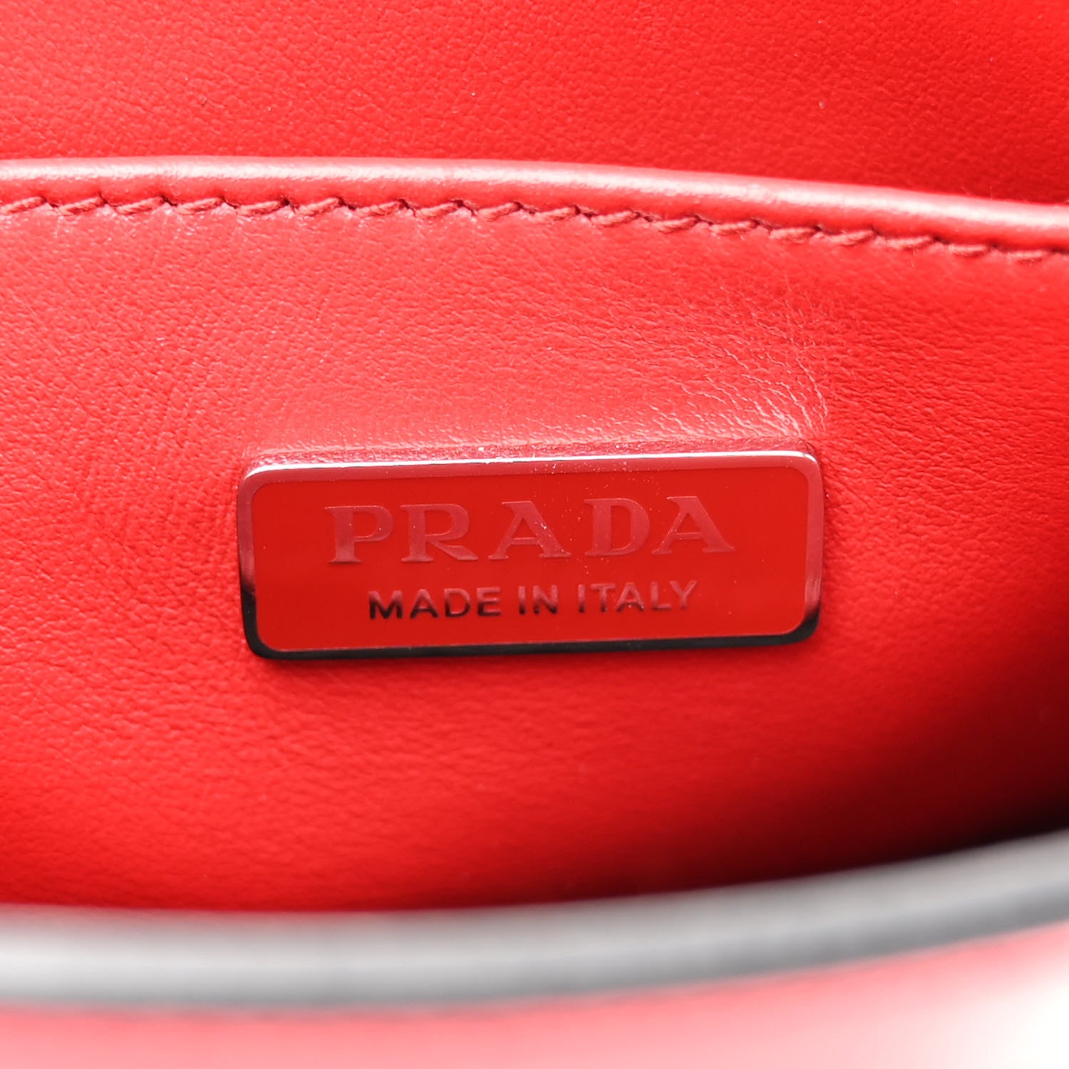 Prada Soft Calfskin Triangle Logo Embossed Small Double Handle Crossbody Tote Rosso 6 of 10