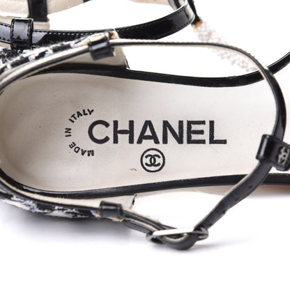 Chanel Patent Tweed CC Sandals 37.5 Black 6 of 8