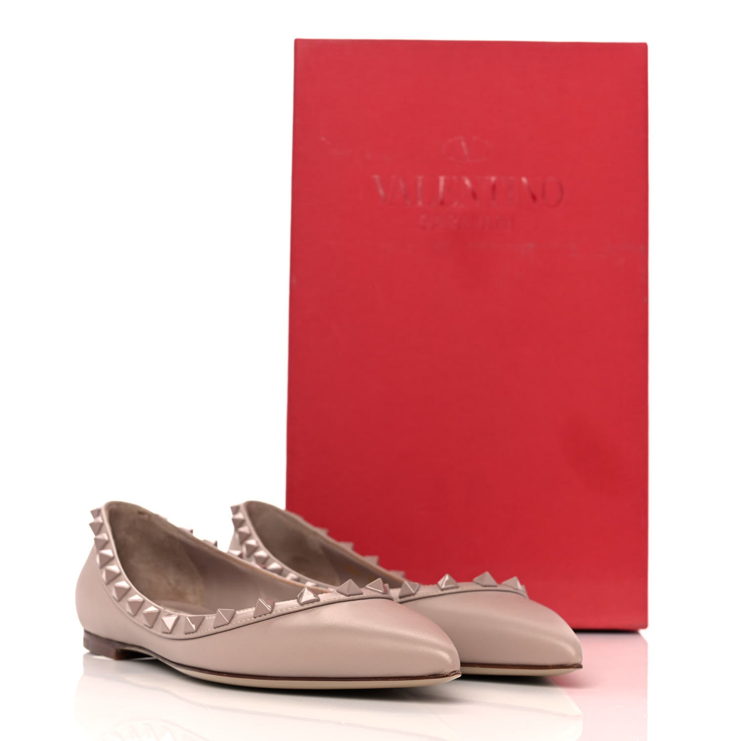 Valentino Garavani Calfskin Lacquered Monochrome Rockstud Ballerina Flats 36 Poudre 9 of 9