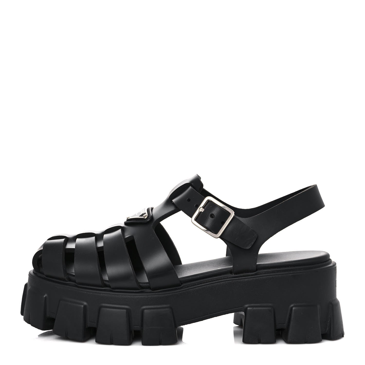 Prada Foam Rubber Triangle Logo Monolith 55mm Cage Sandals 38 Black 1 of 12