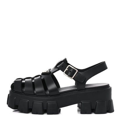 Prada Foam Rubber Triangle Logo Monolith 55mm Cage Sandals 38 Black 1 of 12