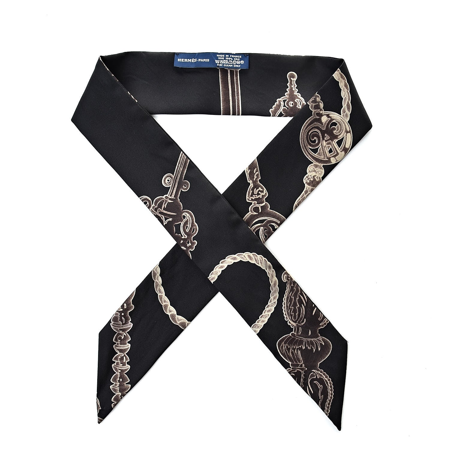 Hermes Silk Les Cles Twilly Black 1 of 3