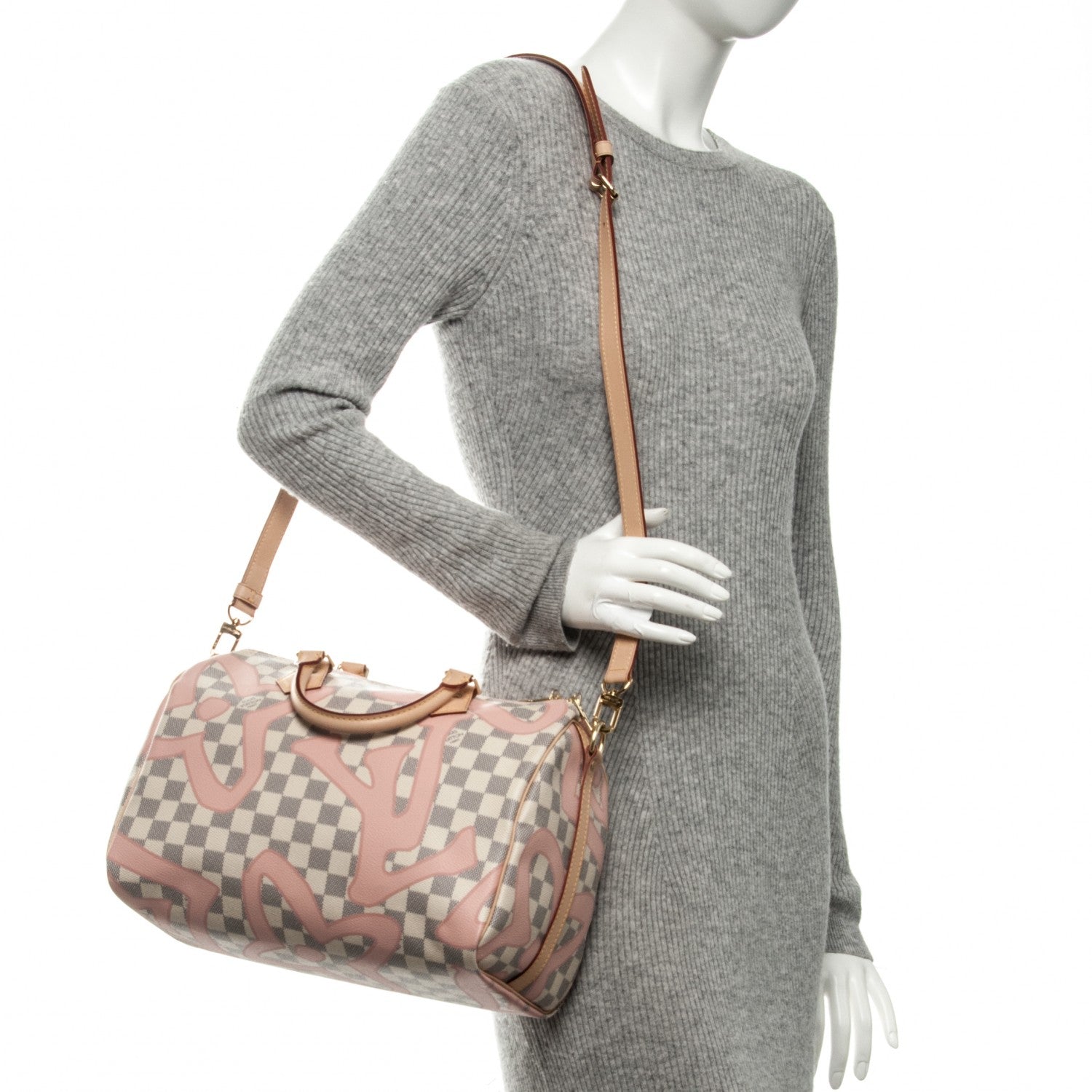 Louis Vuitton Damier Azur Tahitienne Speedy Bandouliere 30 Rose Ballerine 2 of 7