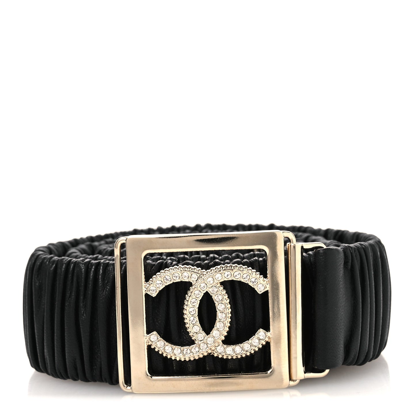 Lambskin Crystal Ruched CC Belt 75 30 Black 75 30 Black