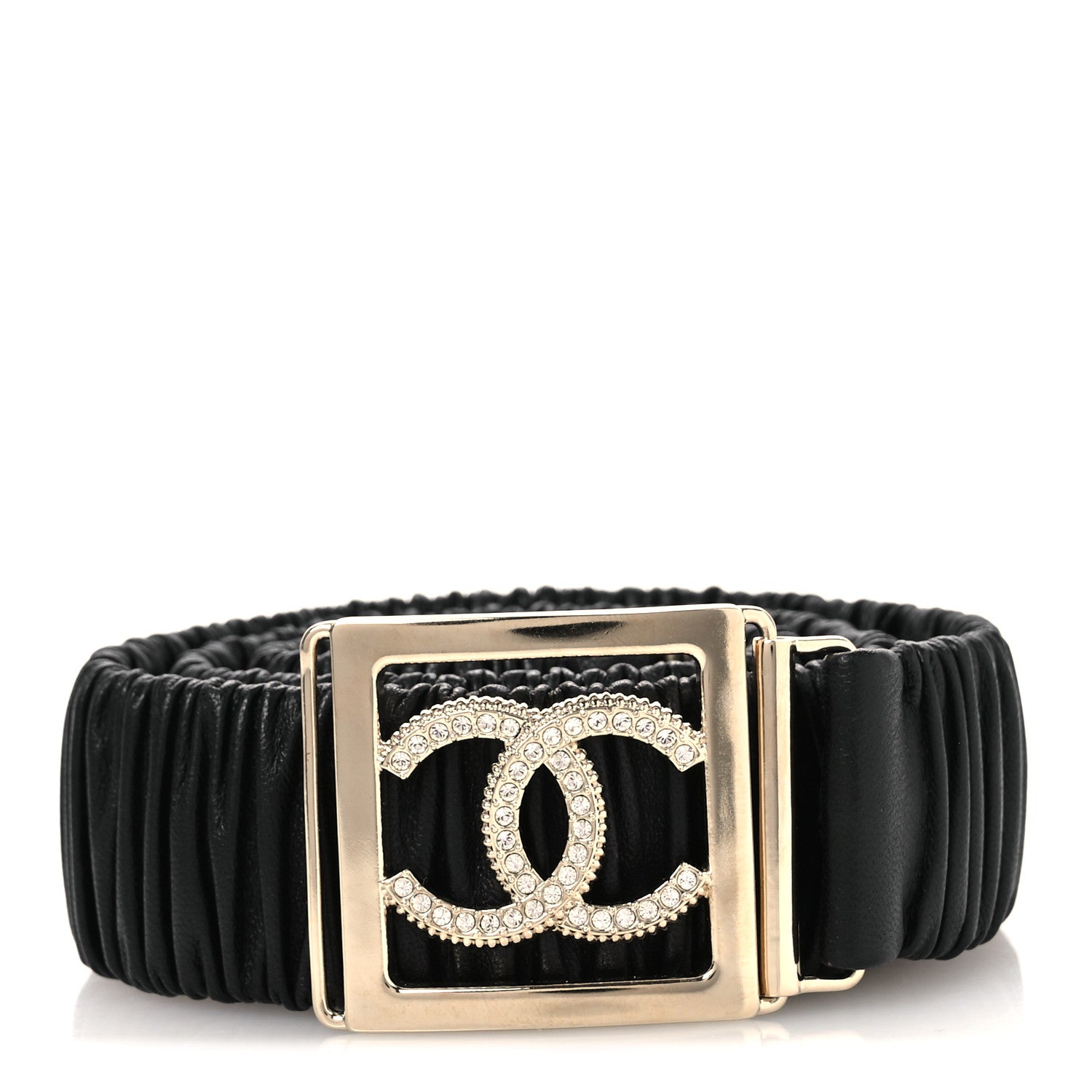 Chanel Lambskin Crystal Ruched CC Belt 75 30 Black 75 30 Black 1 of 4