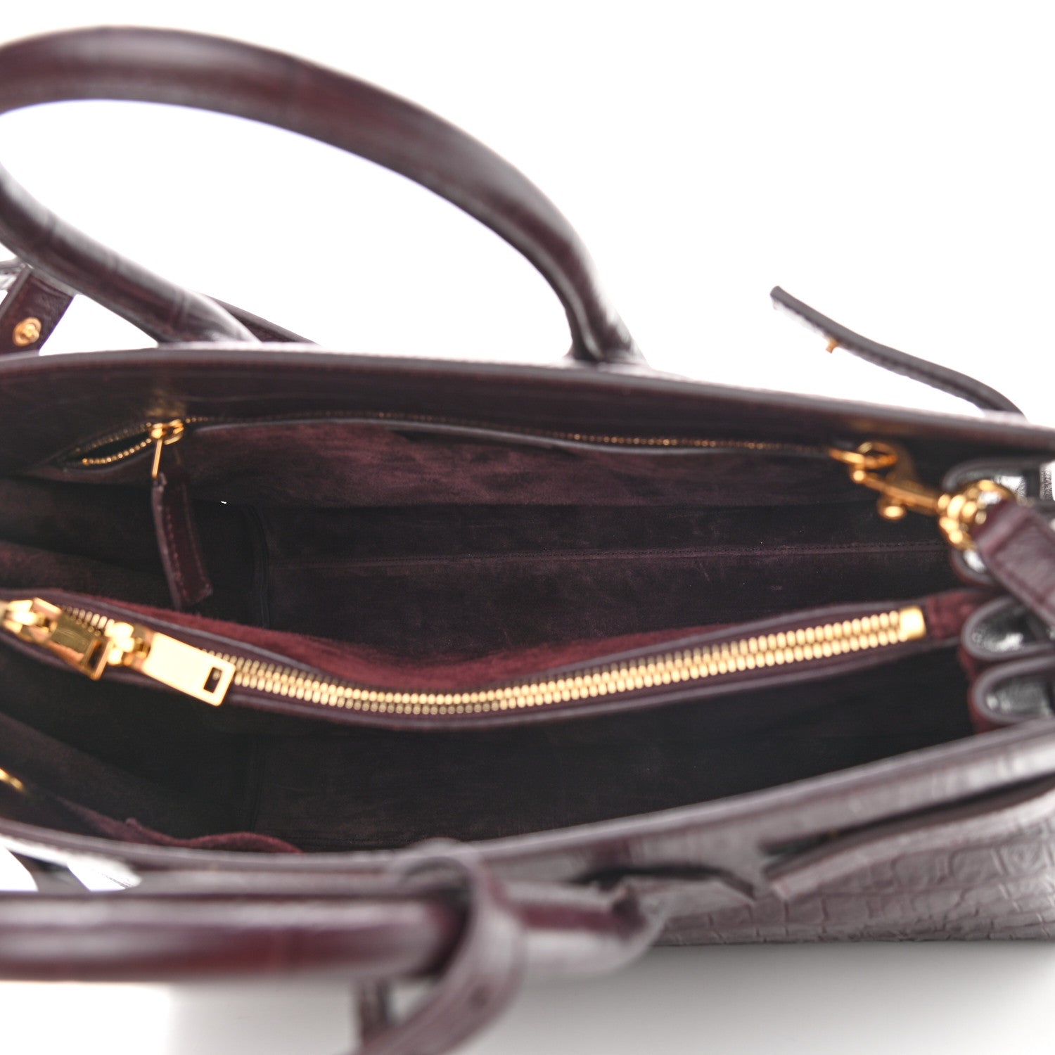 Saint Laurent Calfskin Crocodile Embossed Small Sac de Jour Rouge Legion 4 of 8