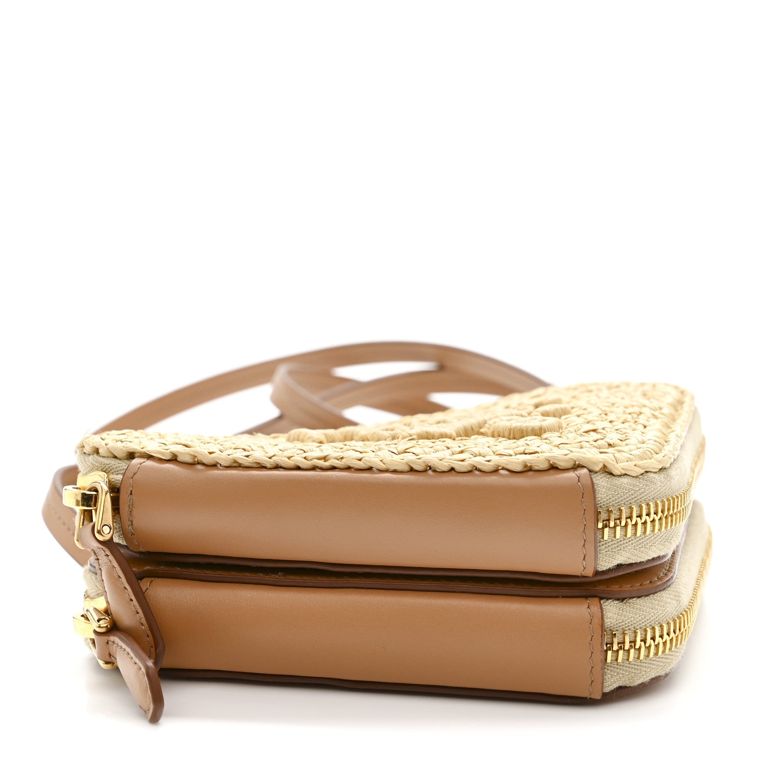 Prada Raffia Calfskin Crochet Logo Embroidered Mini Triangle Crossbody Pouch Naturale 4 of 12