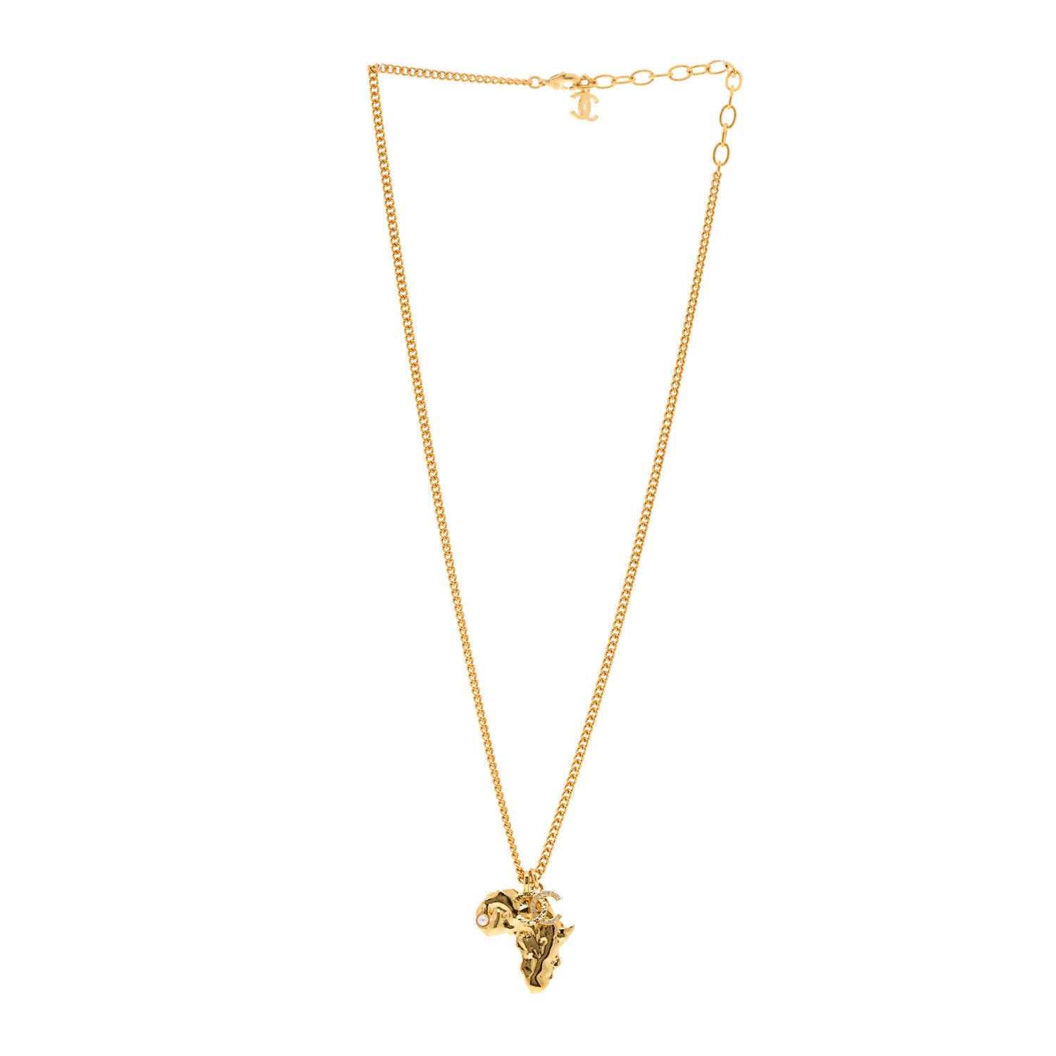 Chanel Metal Pearl Crystal CC Dakar Pendant Necklace Gold White 3 of 5