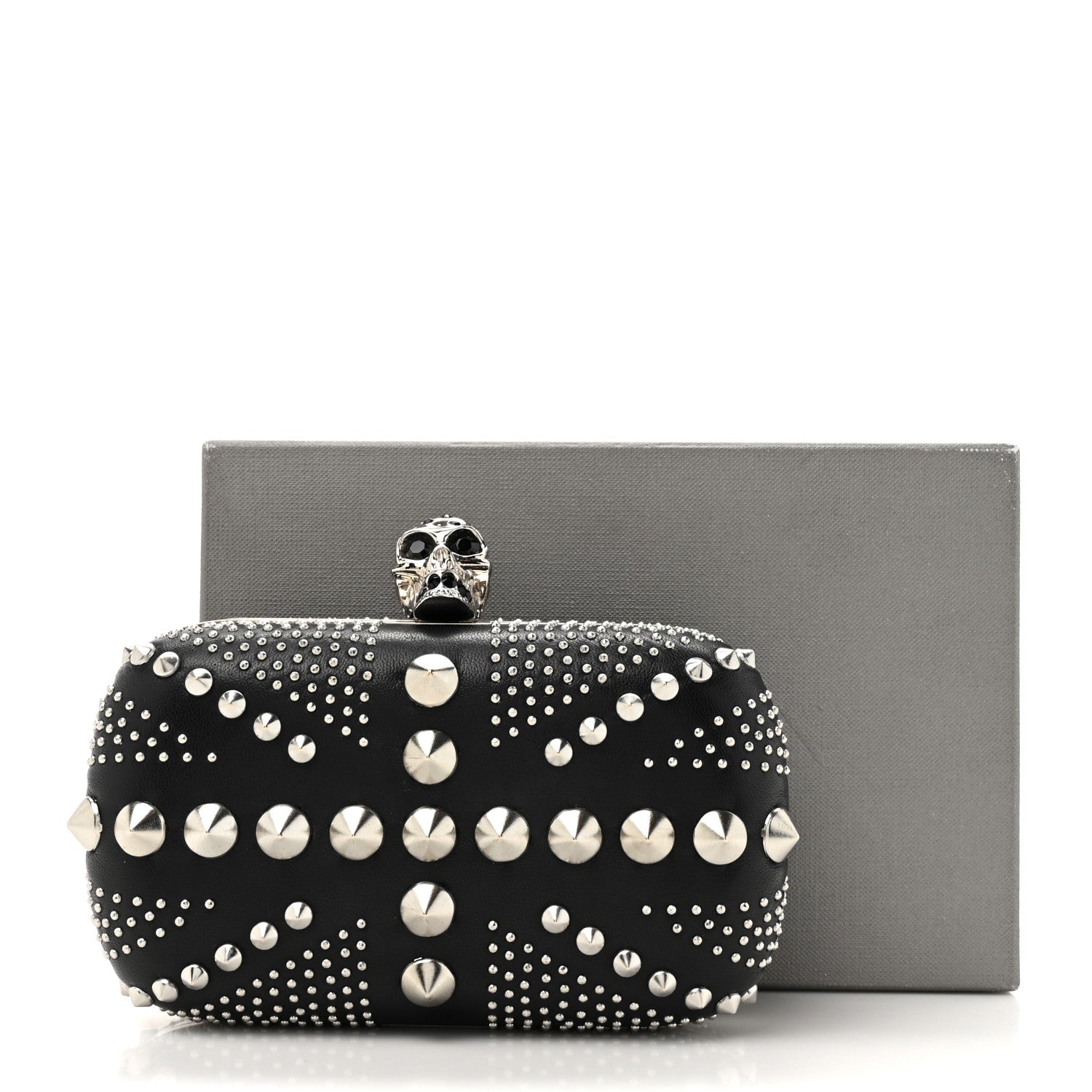 Alexander McQueen Calfskin Studded Britannia Skull Box Clutch Black 8 of 8