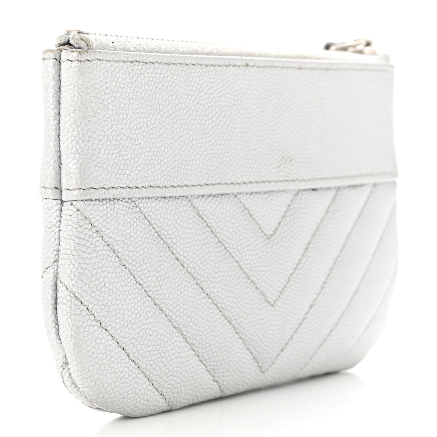 Metallic Caviar Chevron Quilted Small Vintage Mademoiselle Cosmetic Case Silver