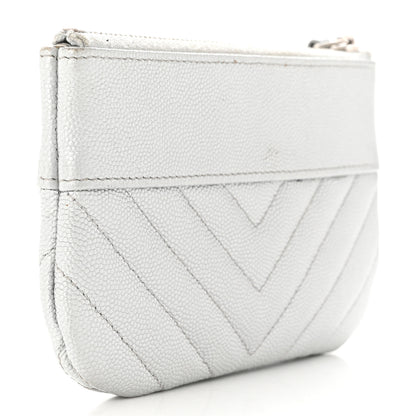 Chanel Metallic Caviar Chevron Quilted Small Vintage Mademoiselle Cosmetic Case Silver 3 of 9