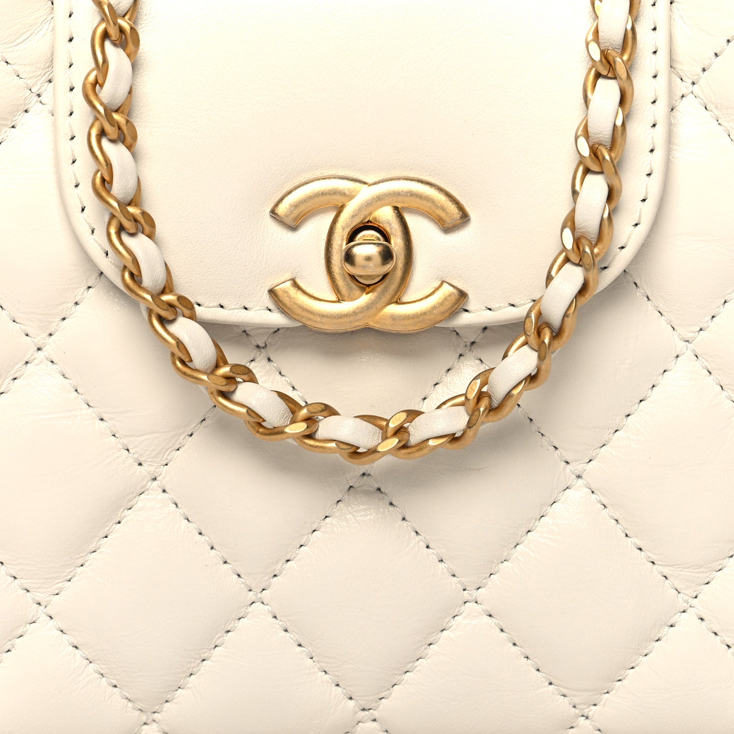 Shiny Aged Calfskin Quilted Nano Kelly Shopper White