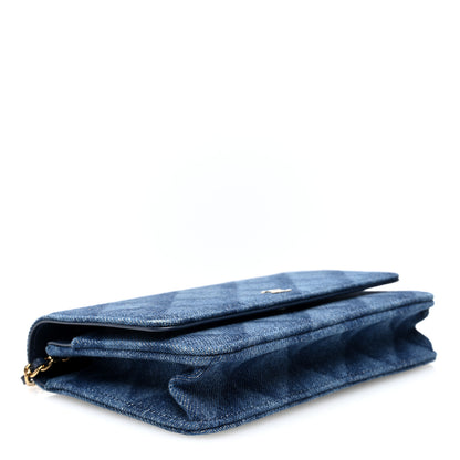 Chanel Denim Printed Wallet On Chain WOC Dark Blue 4 of 11
