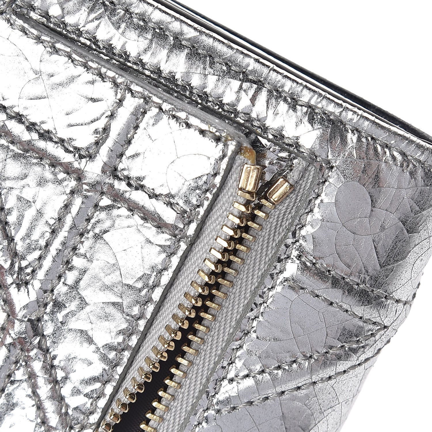 Christian Dior Ceramic Effect Deerskin Cannage Diorama Elancee Wallet Silver 12 of 12