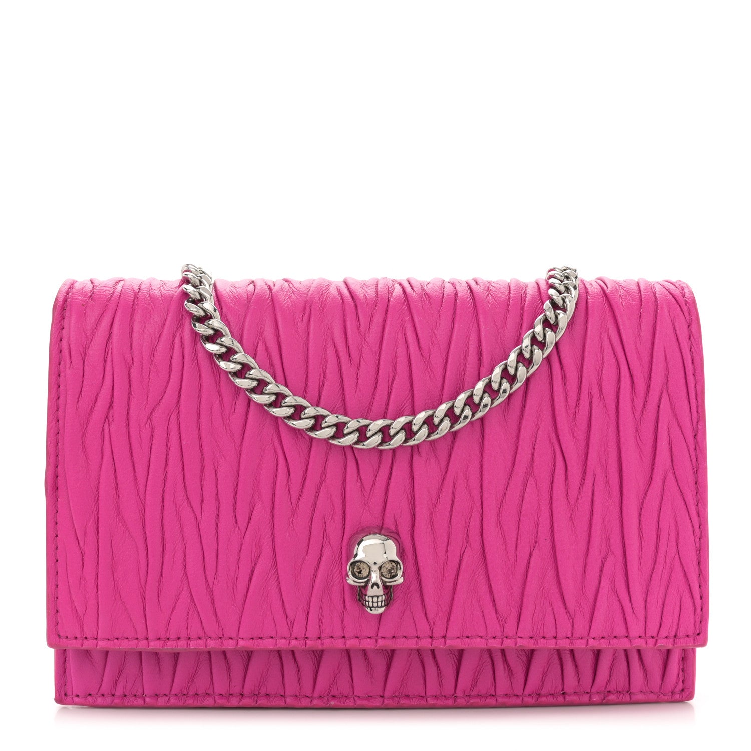Alexander McQueen Lambskin Pleated Skull Small Chain Crossbody Bag Fuchsia 1 of 12