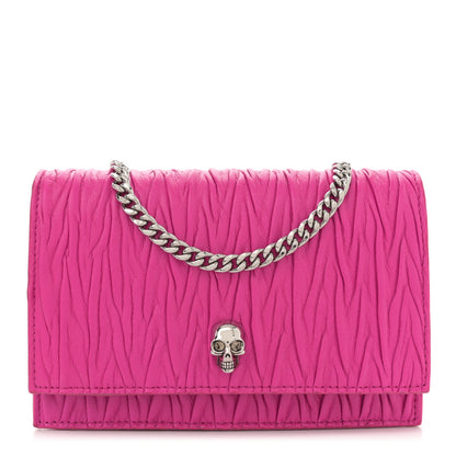 Alexander McQueen Lambskin Pleated Skull Small Chain Crossbody Bag Fuchsia 1 of 12