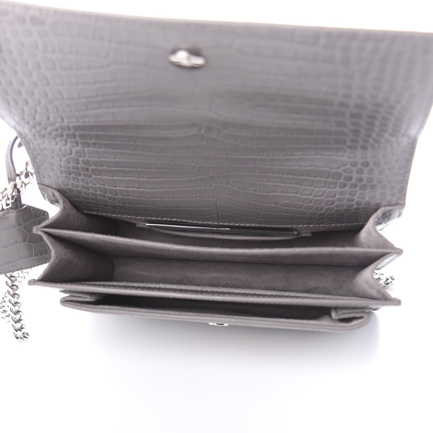 Saint Laurent Calfskin Crocodile Embossed Medium Monogram Sunset Fog 5 of 9