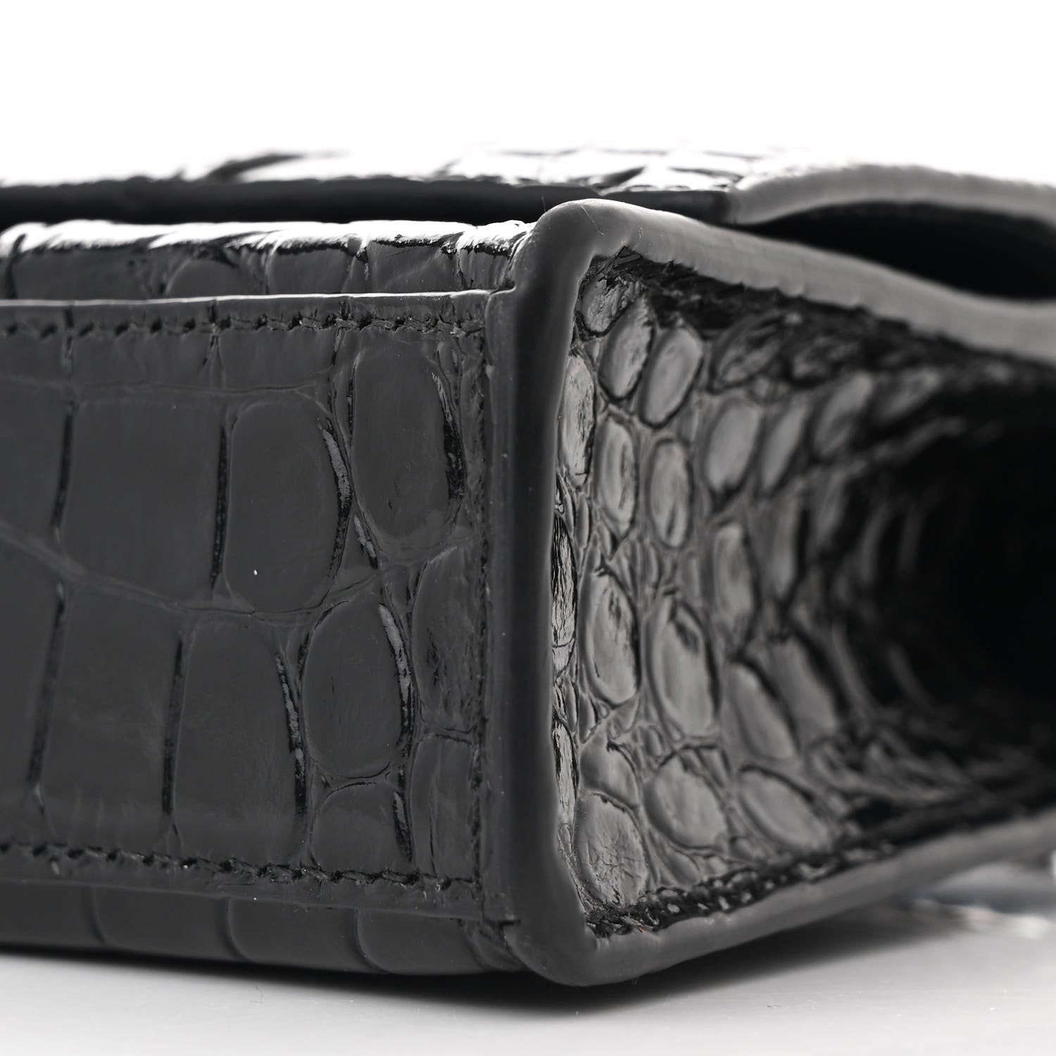 Balenciaga Shiny Calfskin Monochrome Crocodile Embossed Hourglass Chain Bag Black 9 of 9