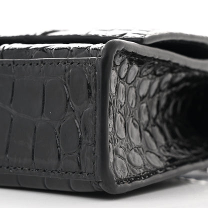 Balenciaga Shiny Calfskin Monochrome Crocodile Embossed Hourglass Chain Bag Black 9 of 9