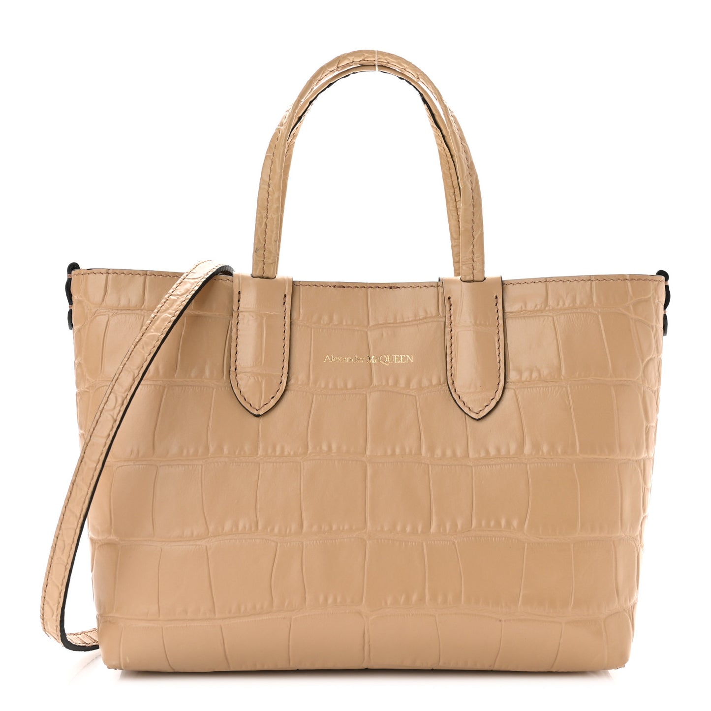 Calfskin Crocodile Embossed Mini Shopper Tote Beige